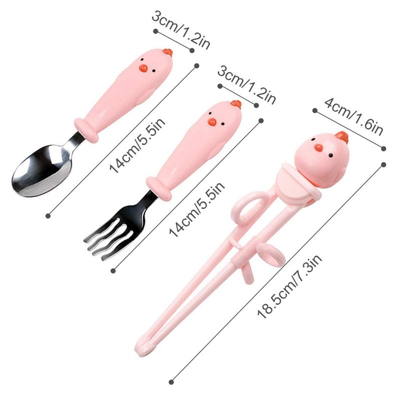 Mannice Training Chopsticks Set for Kids and Beginners,Chopstick Spoon Fork and Case Set,Reusable Learning Chopsticks with Attachable Learning Chopstick Helper - Right Handed Only Stainless Steel Pink - Image 5